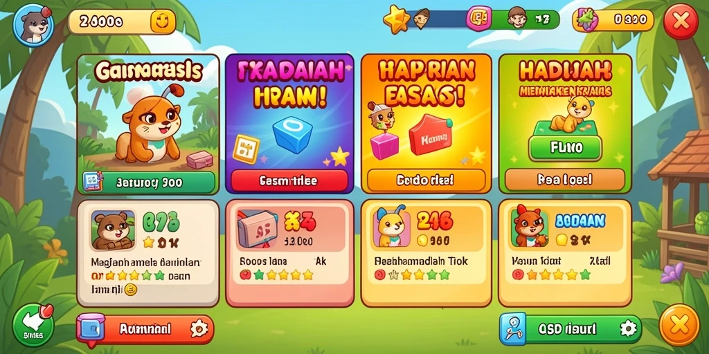 Screenshot menampilkan tampilan awal permainan dengan berbagai tema slot.